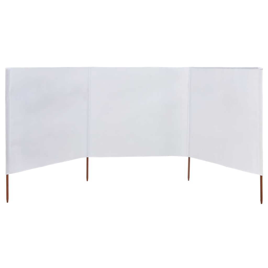Paravan anti-vânt cu 3 panouri, alb nisipiu, 400x80 cm, textil