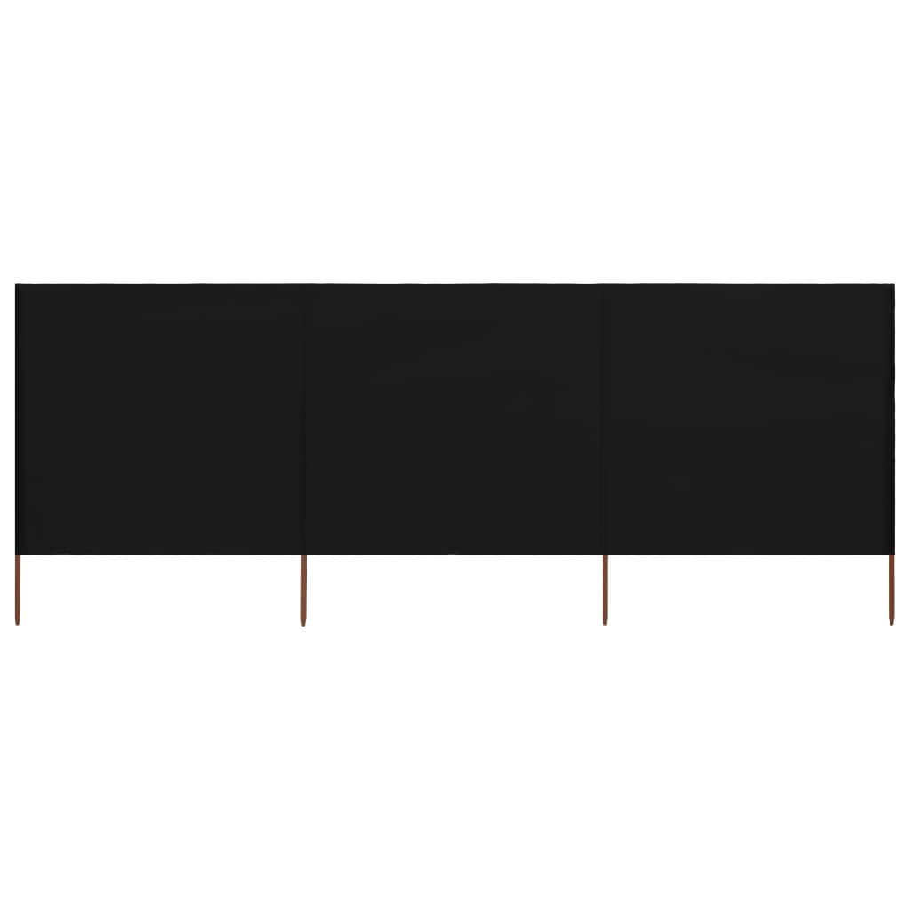 Paravan anti-vânt cu 3 panouri, negru, 400x80 cm, textil