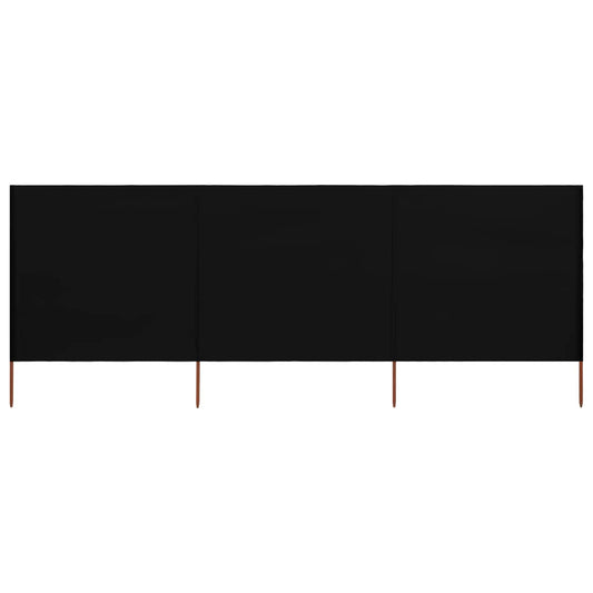 Paravan anti-vânt cu 3 panouri, negru, 400x80 cm, textil