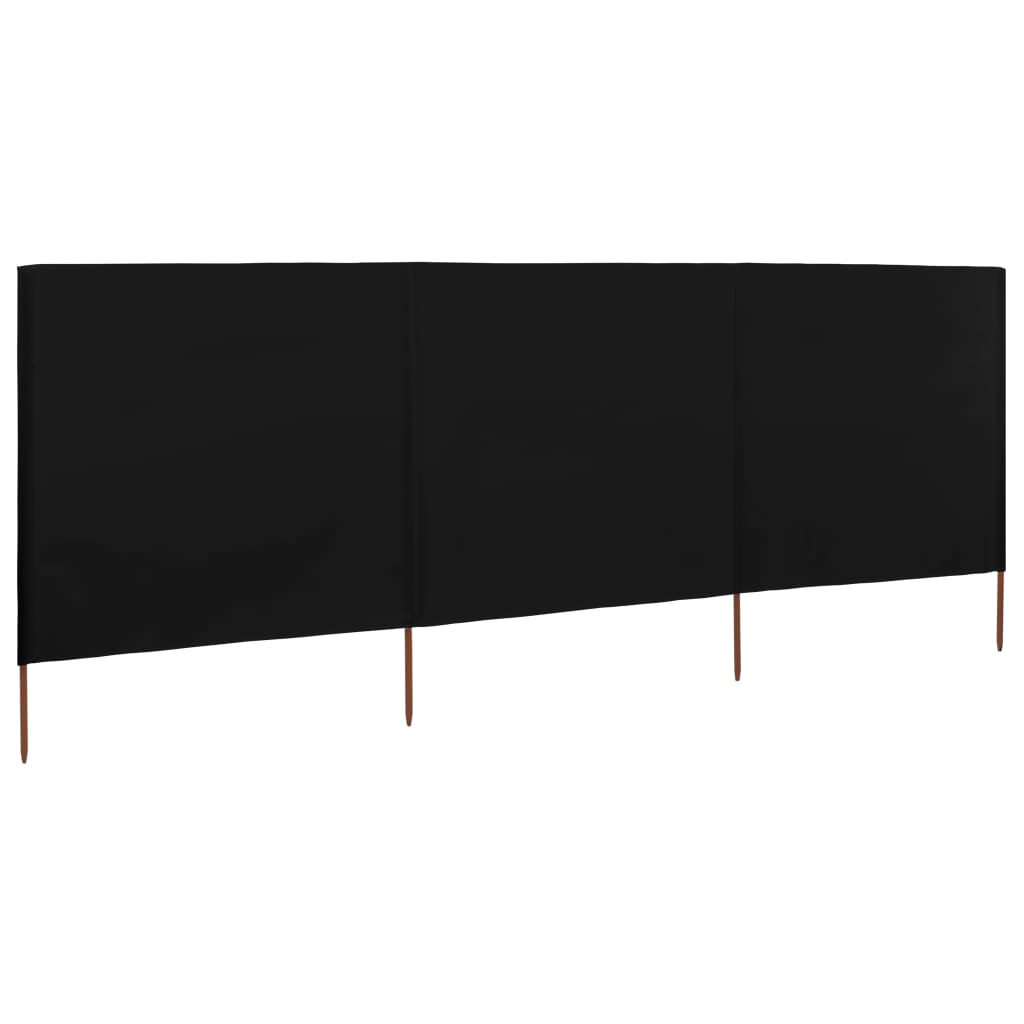 Paravan anti-vânt cu 3 panouri, negru, 400x80 cm, textil