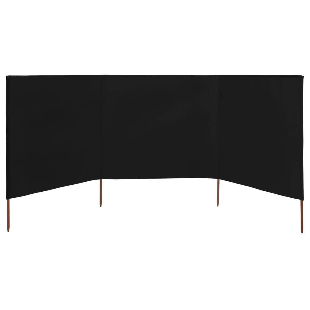 Paravan anti-vânt cu 3 panouri, negru, 400x80 cm, textil