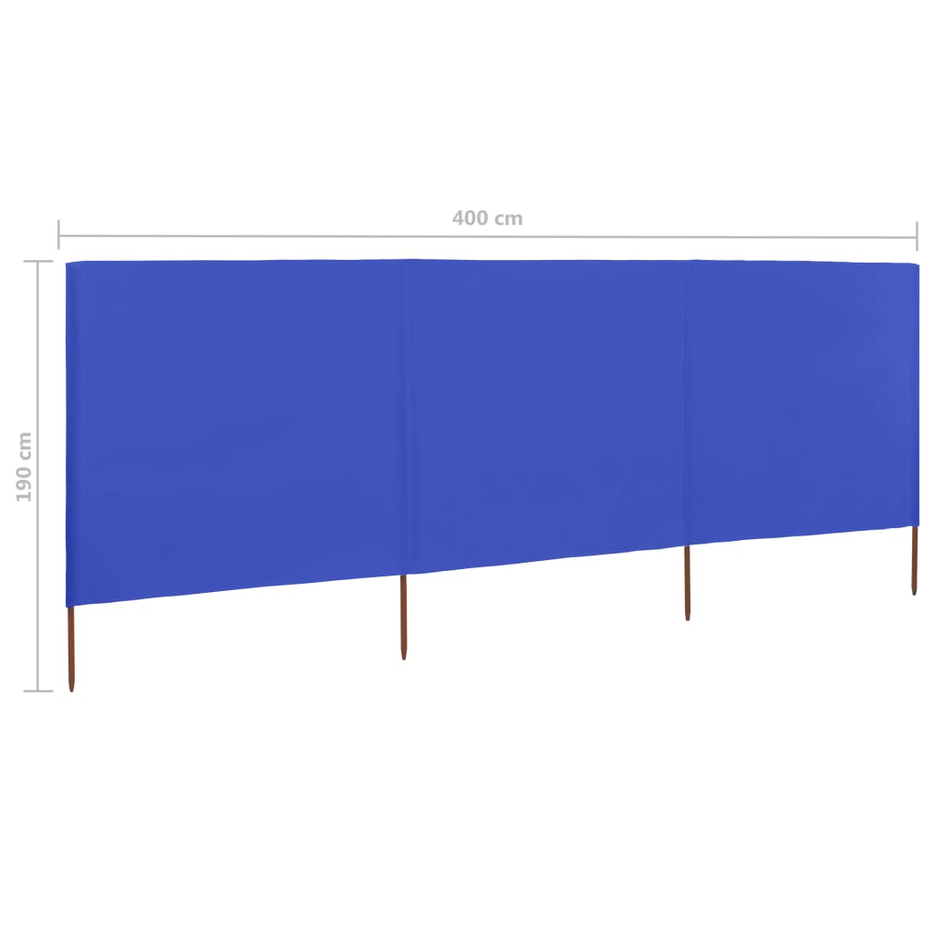 Paravan anti-vânt cu 3 panouri, azur, 400 x 160 cm, textil