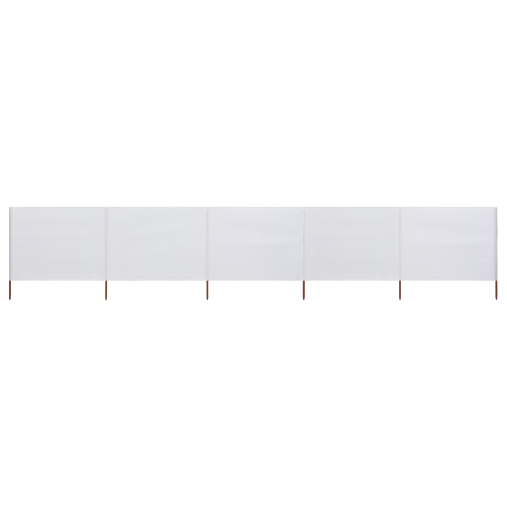 Paravan anti-vânt cu 5 panouri, alb nisipiu, 600x80 cm, textil