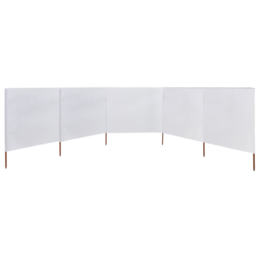 Paravan anti-vânt cu 5 panouri, alb nisipiu, 600x80 cm, textil