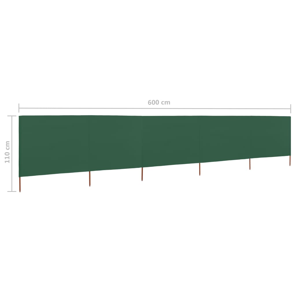 Paravan anti-vânt cu 5 panouri, verde, 600 x 80 cm, textil