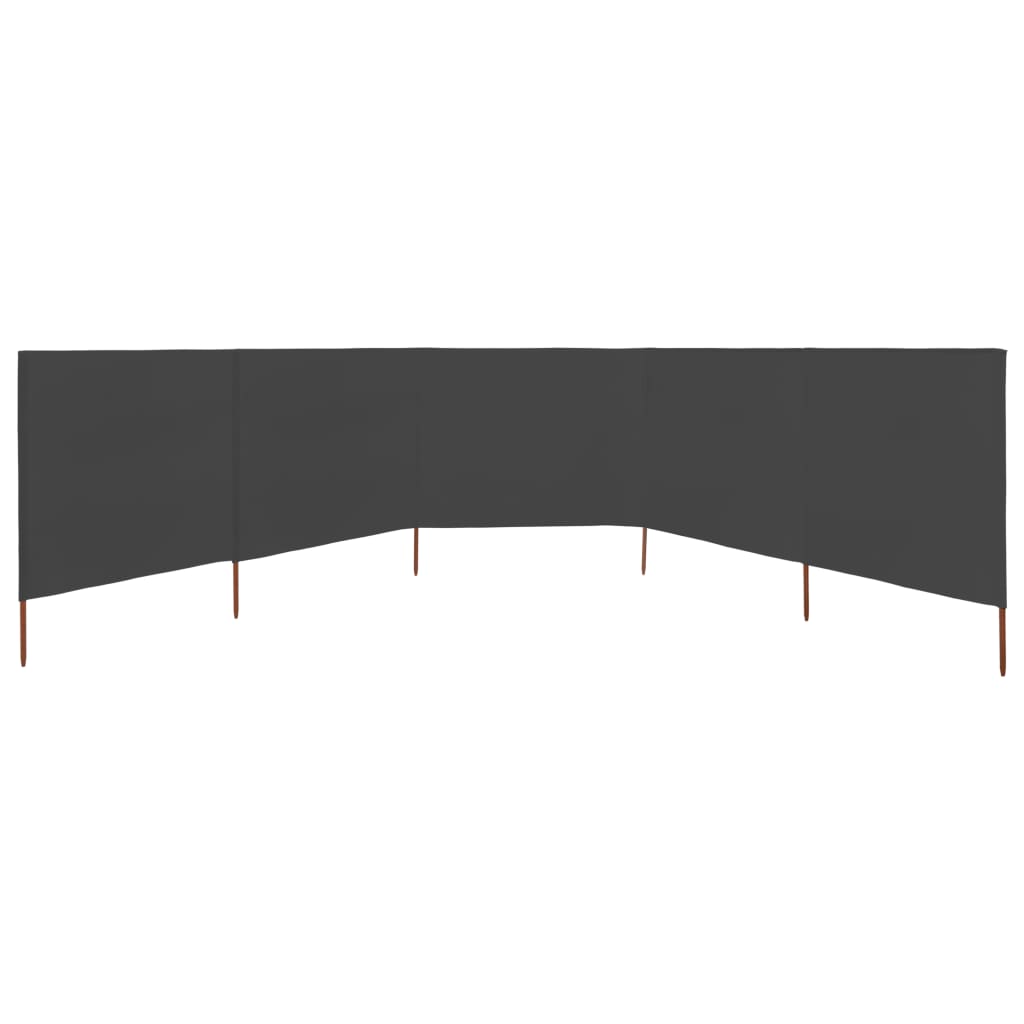 Paravan anti-vânt cu 5 panouri, antracit, 600 x 80 cm, textil