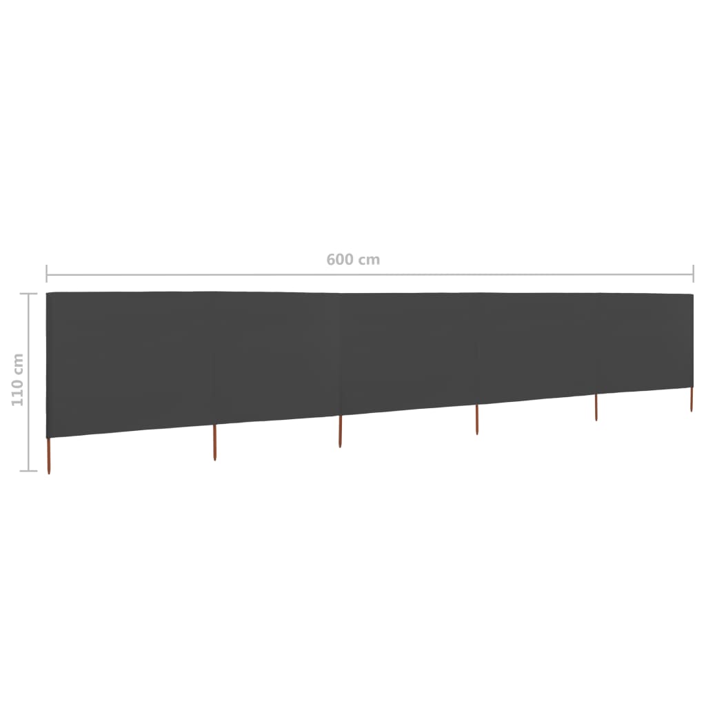 Paravan anti-vânt cu 5 panouri, antracit, 600 x 80 cm, textil