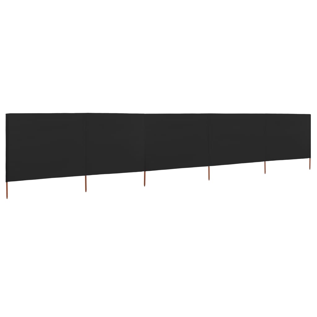 Paravan anti-vânt cu 5 panouri, negru, 600 x 80 cm, textil