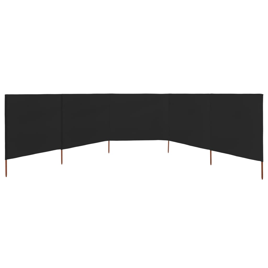 Paravan anti-vânt cu 5 panouri, negru, 600 x 80 cm, textil