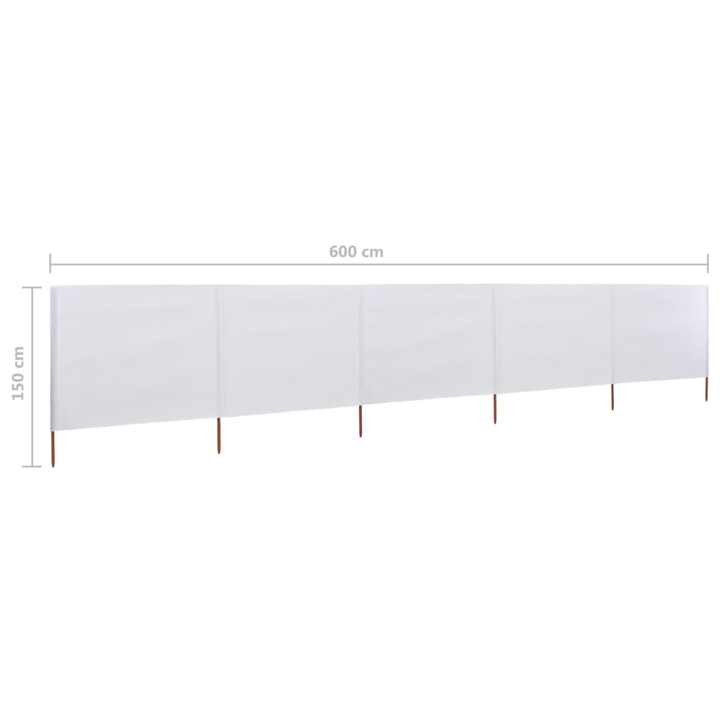 Paravan anti-vânt cu 5 panouri alb nisipiu 600x120 cm textil