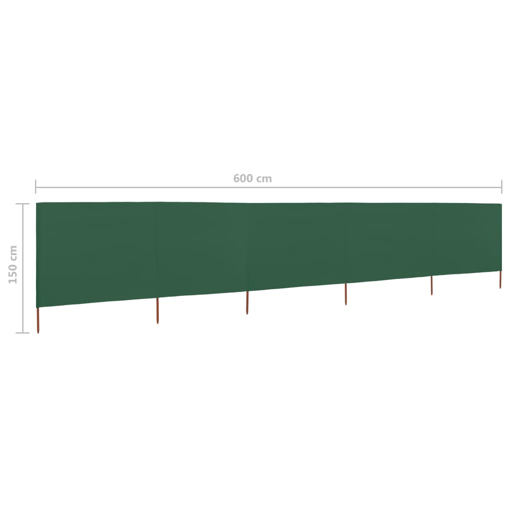Paravan anti-vânt cu 5 panouri, verde, 600 x 120 cm, textil