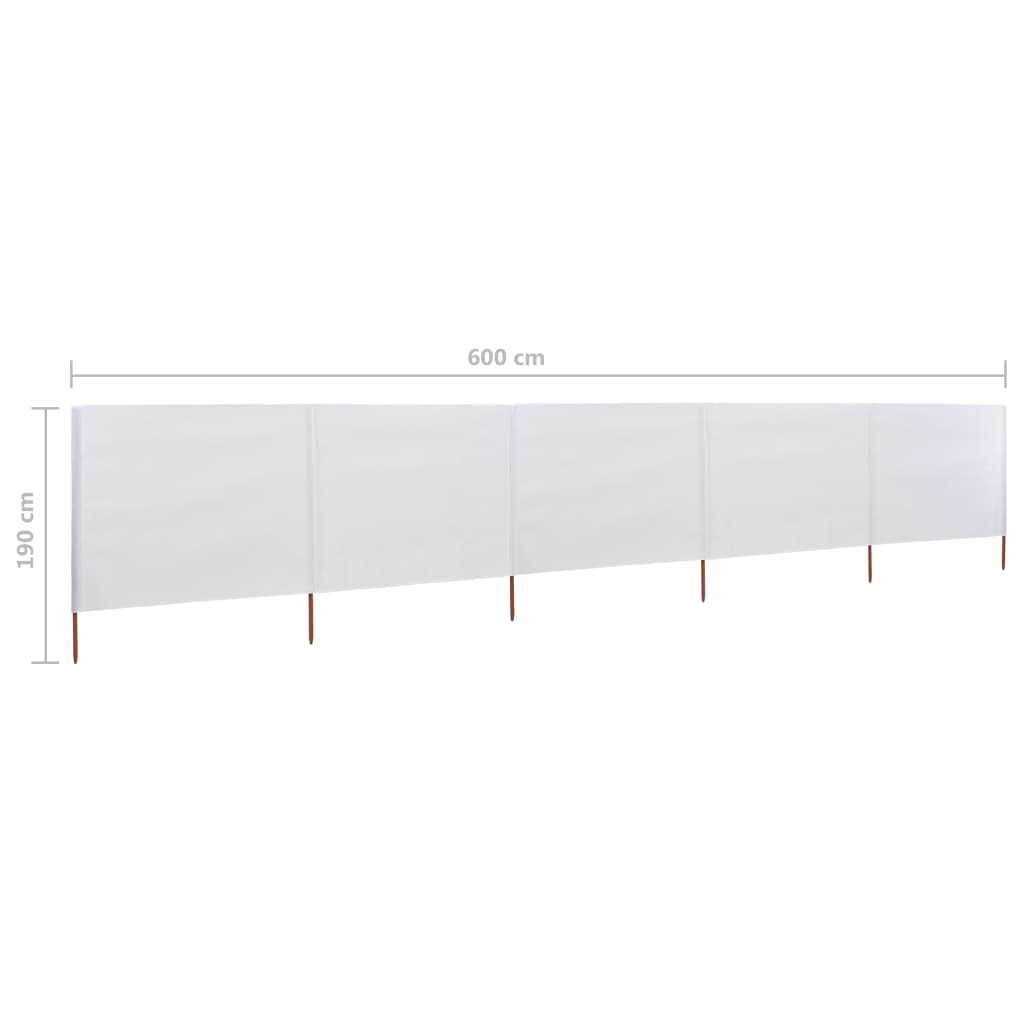 Paravan anti-vânt cu 5 panouri alb nisipiu 600 x 160 cm textil