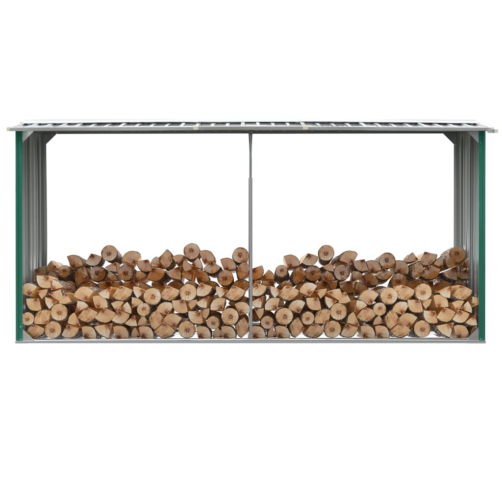 Șopron depozitare lemne, verde, 330x92x153 cm, oțel galvanizat