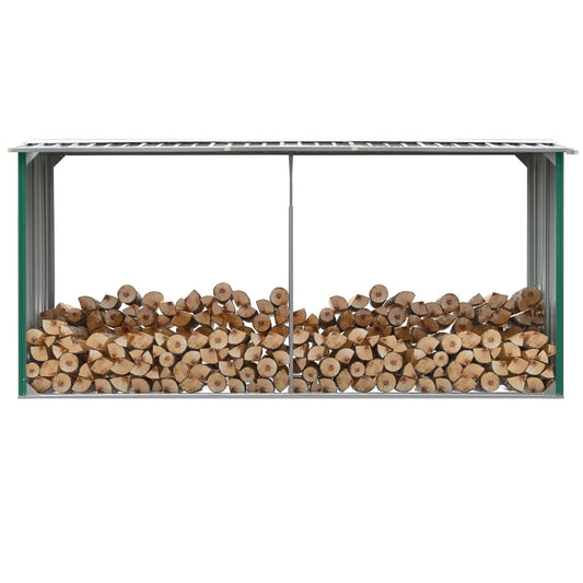 Șopron depozitare lemne, verde, 330x92x153 cm, oțel galvanizat