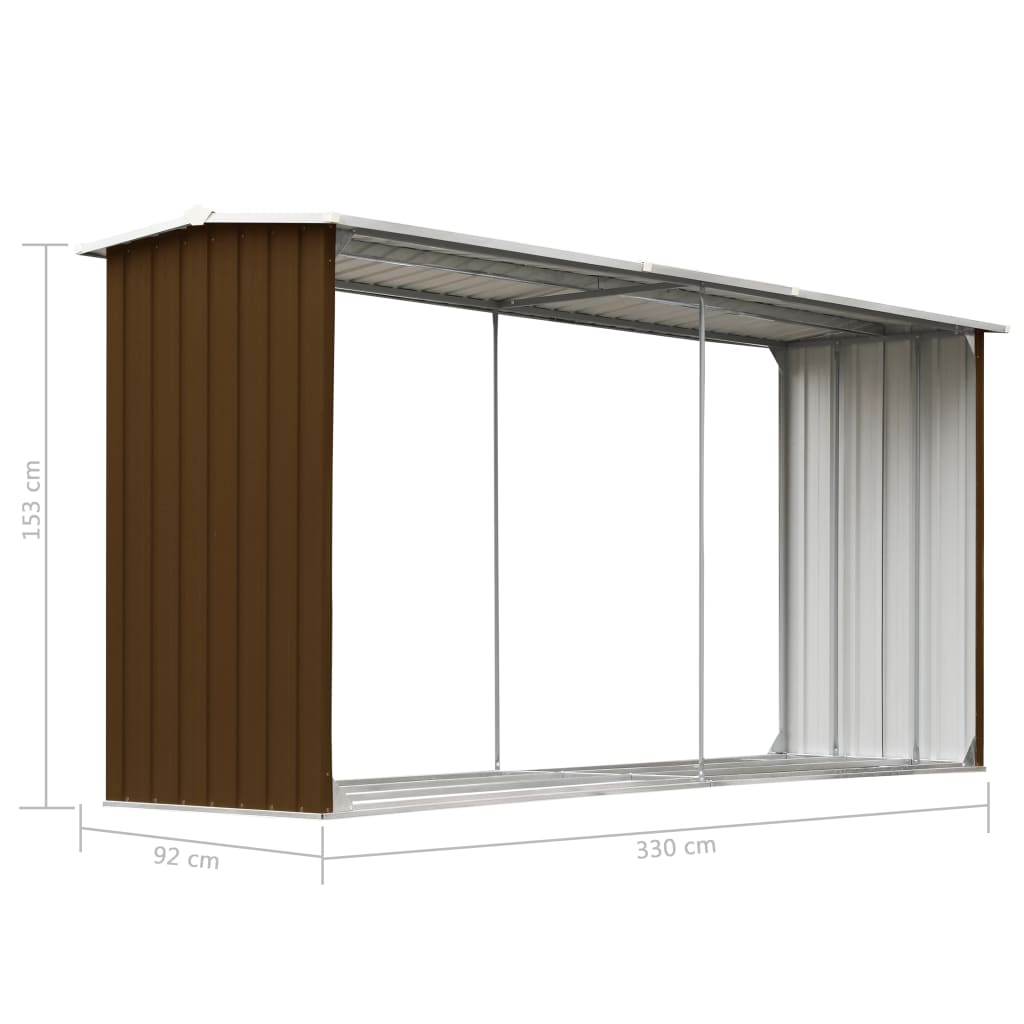 Șopron depozitare lemne, maro, 330x92x153 cm, oțel galvanizat
