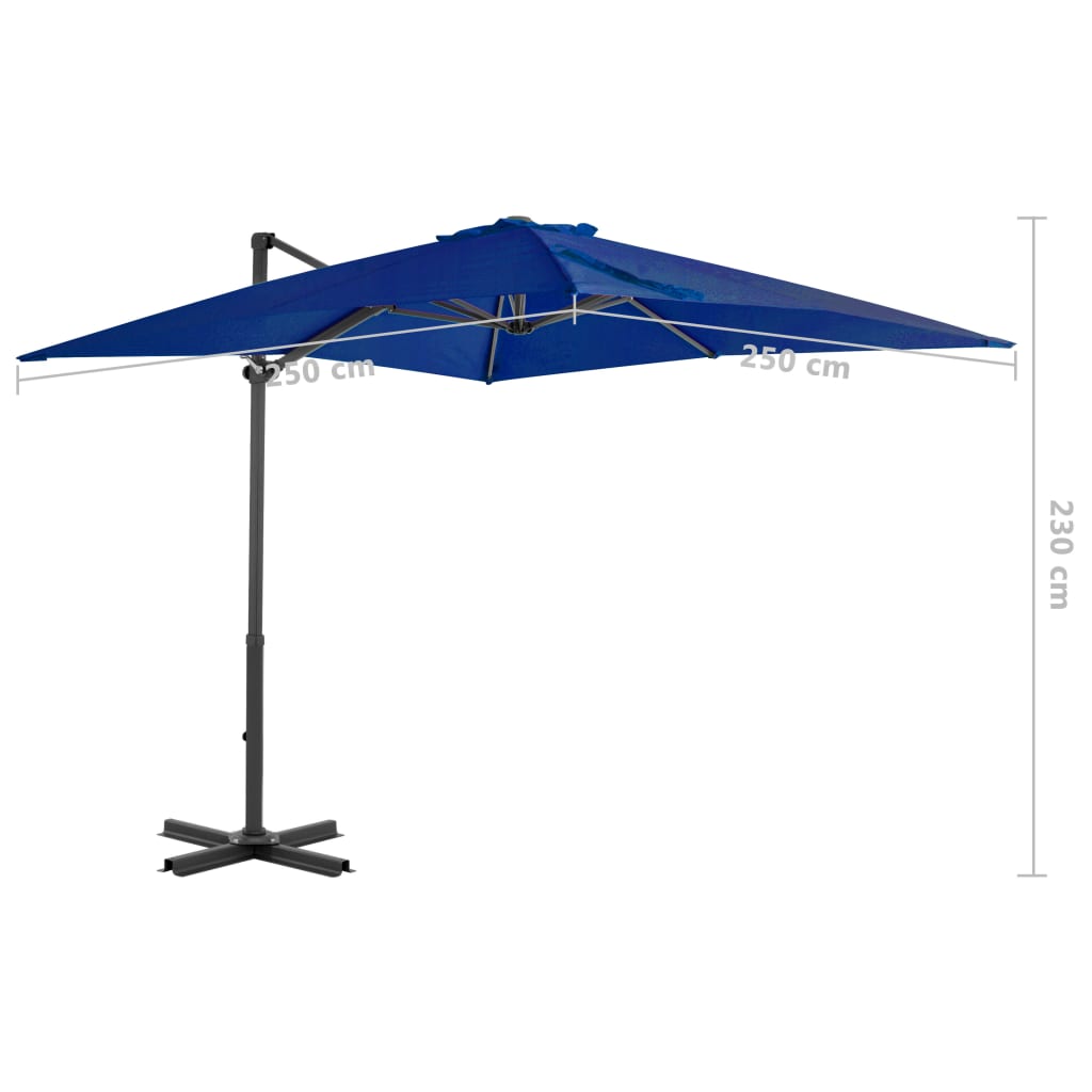 Umbrelă în consolă, stâlp din aluminiu albastru azur 250x250 cm