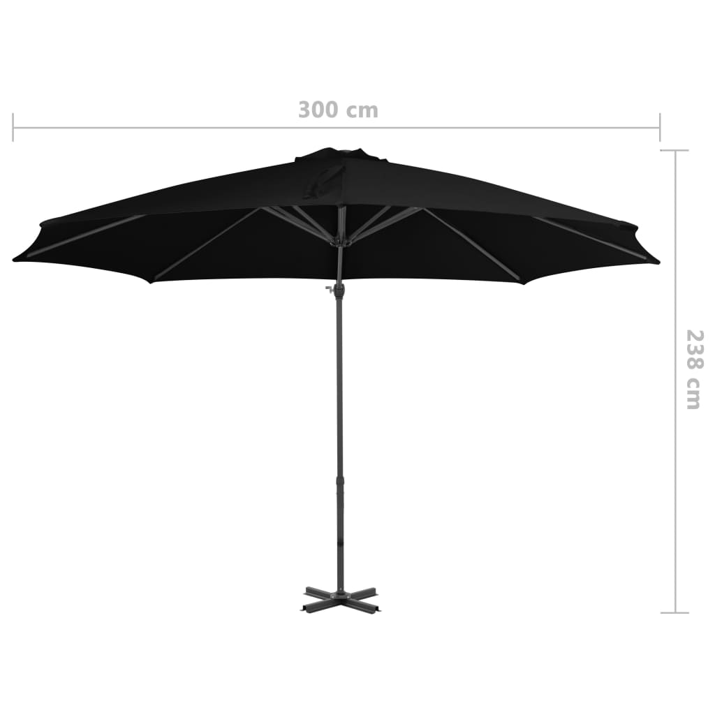 Umbrelă în consolă de grădină, stâlp din aluminiu negru 300 cm