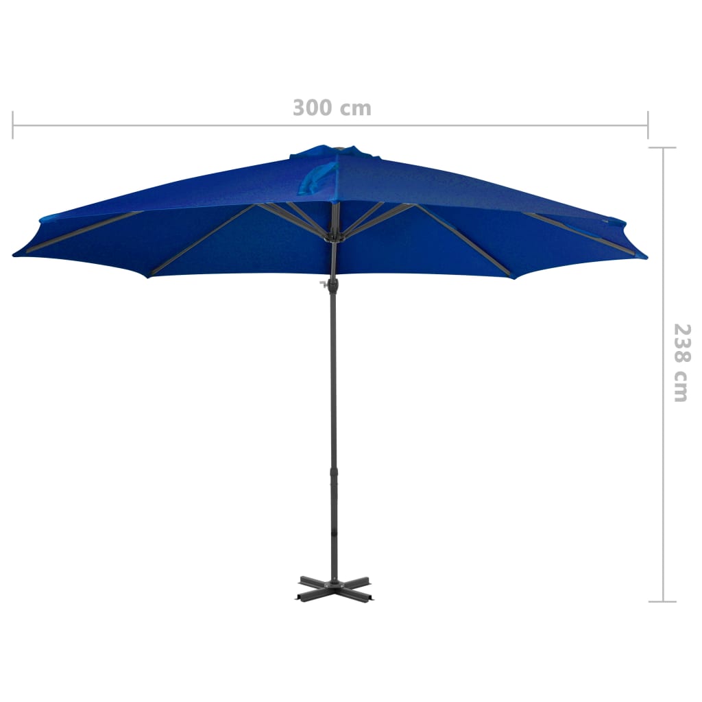 Umbrelă în consolă, stâlp din aluminiu, albastru azur, 300 cm