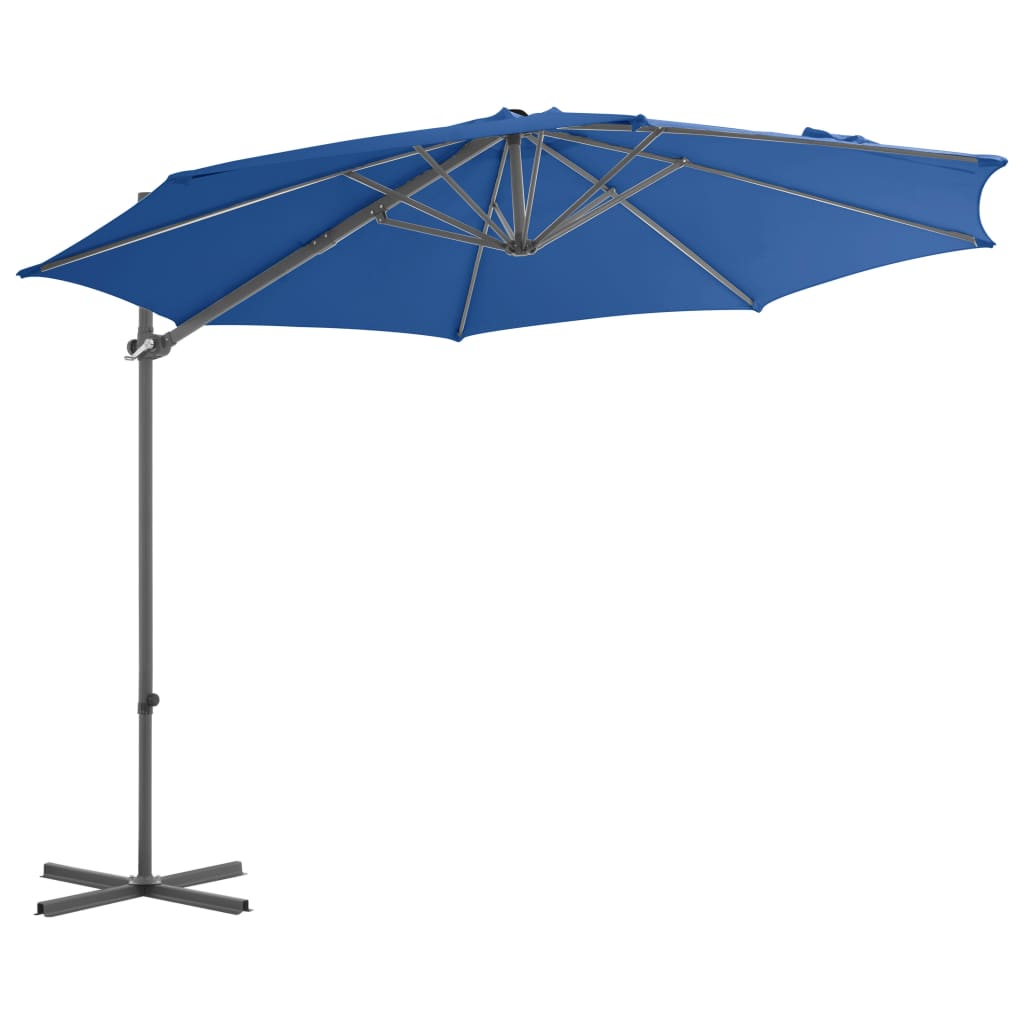 Umbrelă în consolă, stâlp din oțel, albastru azuriu, 300 cm
