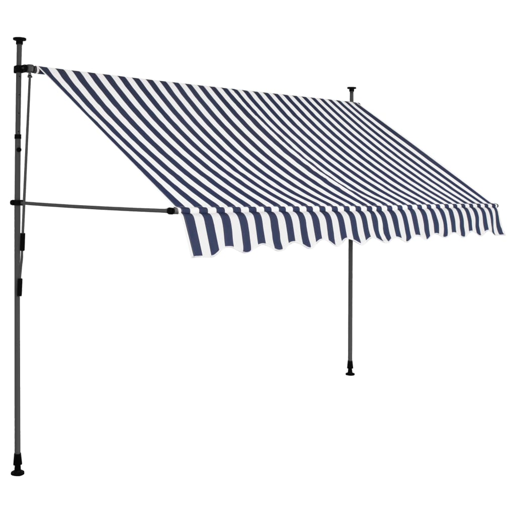 Copertină retractabilă manual cu LED, albastru & alb, 250 cm