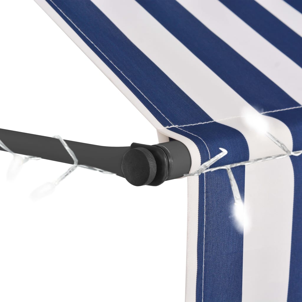 Copertină retractabilă manual cu LED, albastru & alb, 250 cm