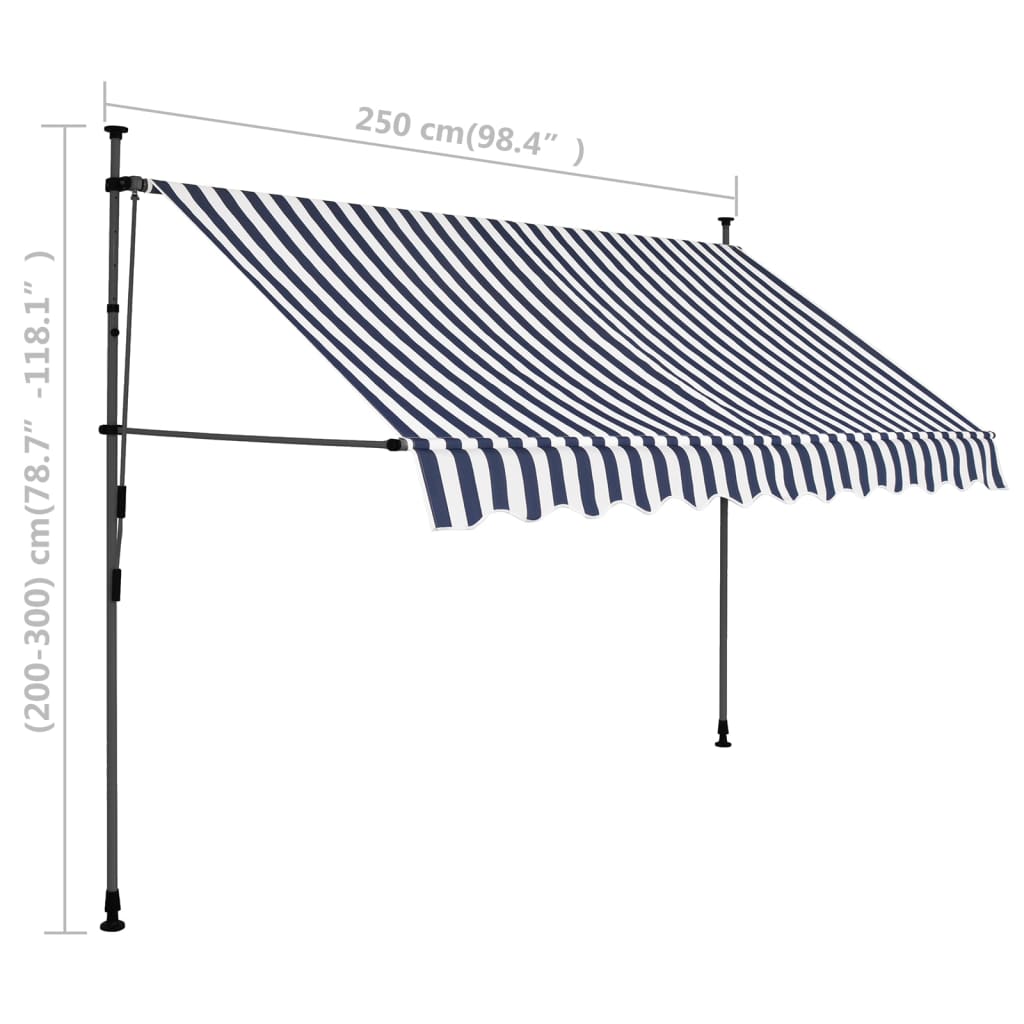 Copertină retractabilă manual cu LED, albastru & alb, 250 cm