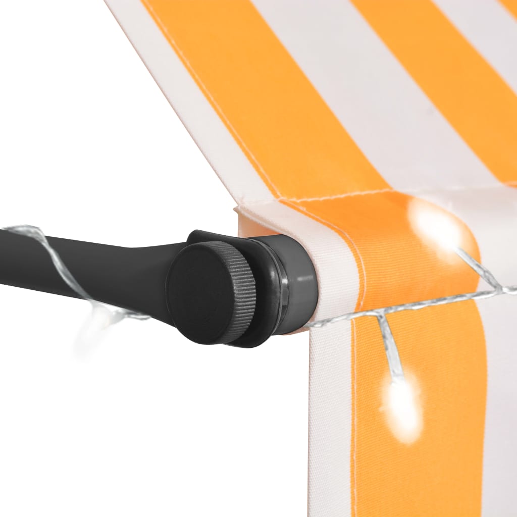 Copertină retractabilă manual cu LED, alb & portocaliu, 200 cm
