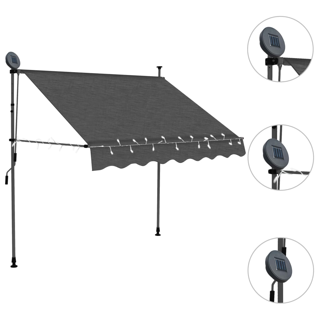 Copertină retractabilă manual cu LED, antracit, 150 cm