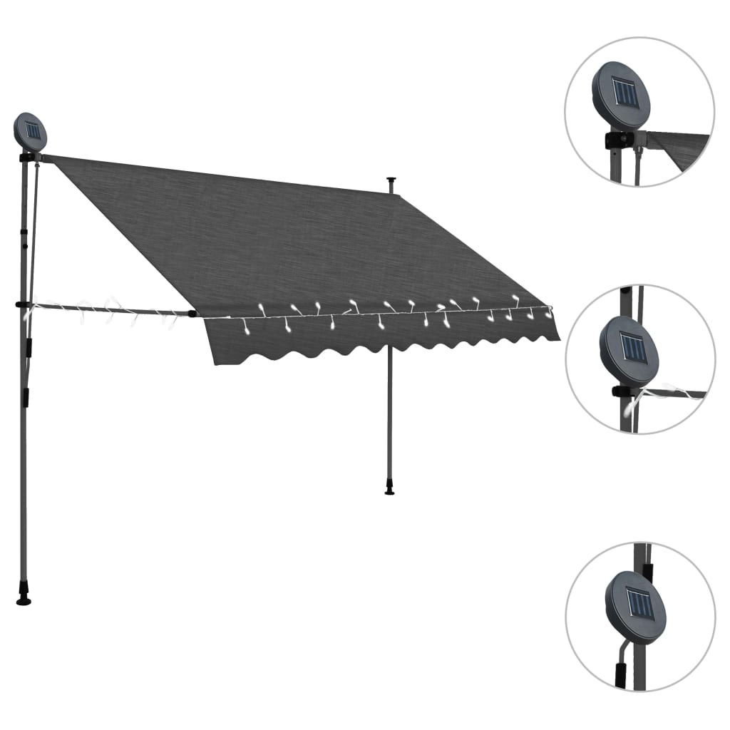 Copertină retractabilă manual cu LED, antracit, 250 cm