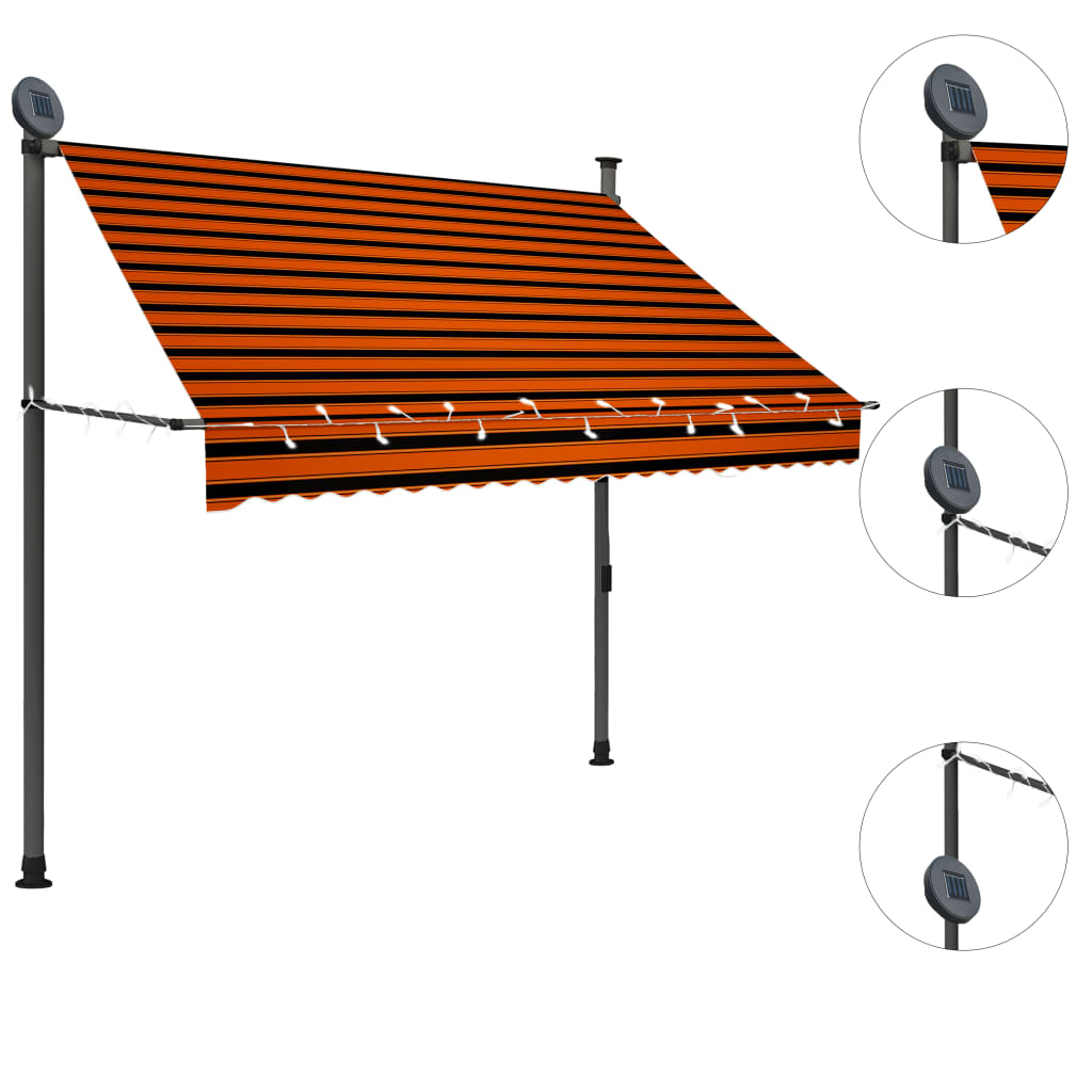 Copertină retractabilă manual cu LED, portocaliu & maro, 200 cm