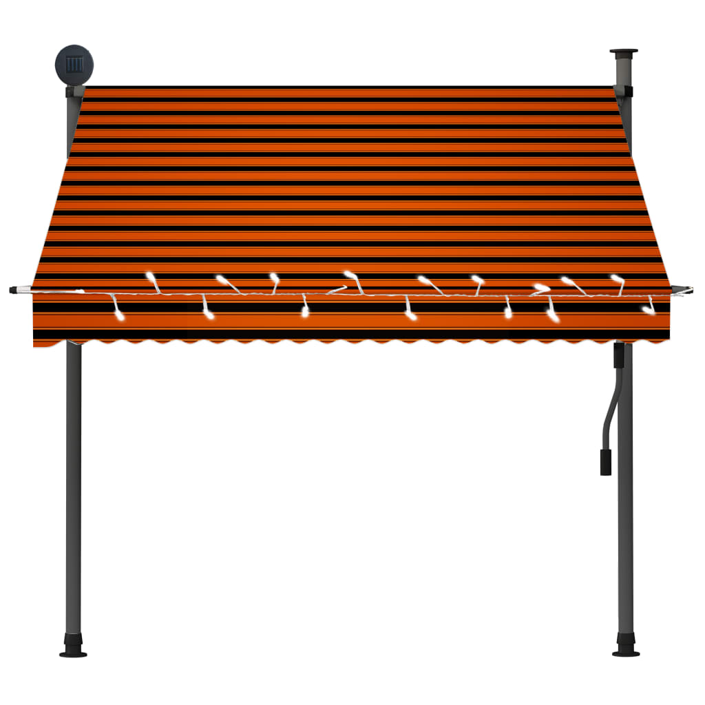 Copertină retractabilă manual cu LED, portocaliu & maro, 200 cm