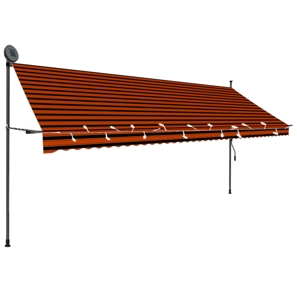 Copertină retractabilă manual cu LED, portocaliu & maro, 400 cm