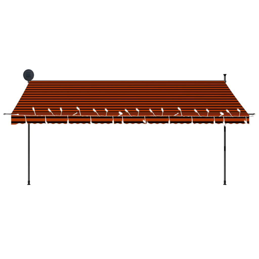 Copertină retractabilă manual cu LED, portocaliu & maro, 400 cm