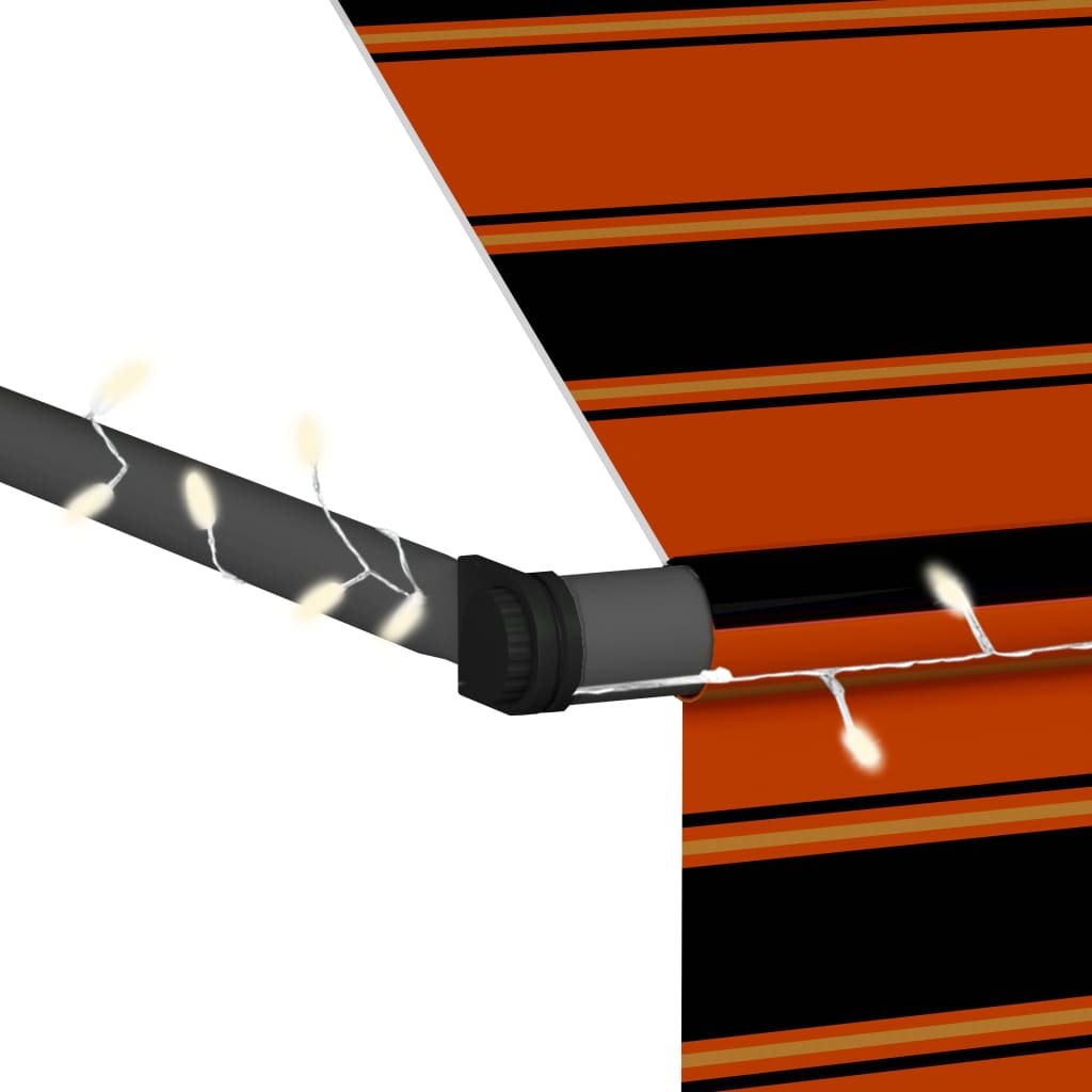 Copertină retractabilă manual cu LED, portocaliu & maro, 400 cm
