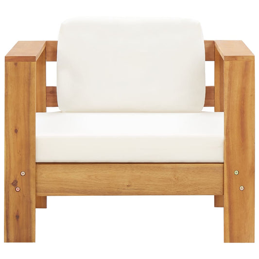 Garden armchair with cushion, cream, solid acacia wood
