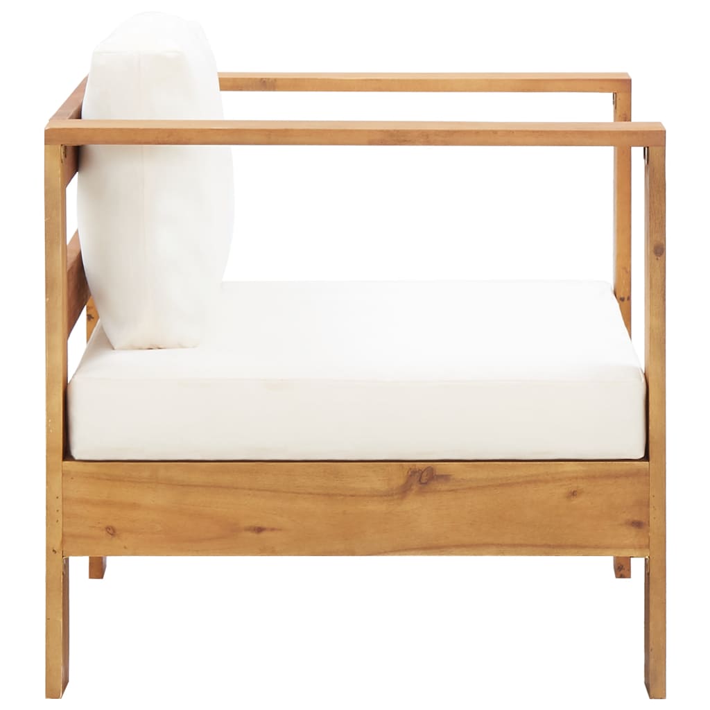 Garden armchair with cushion, cream, solid acacia wood
