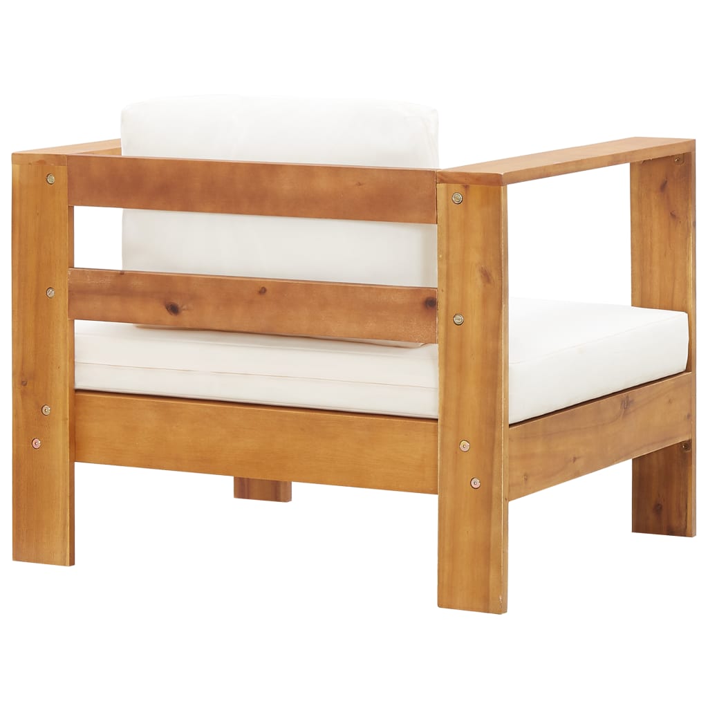 Garden armchair with cushion, cream, solid acacia wood