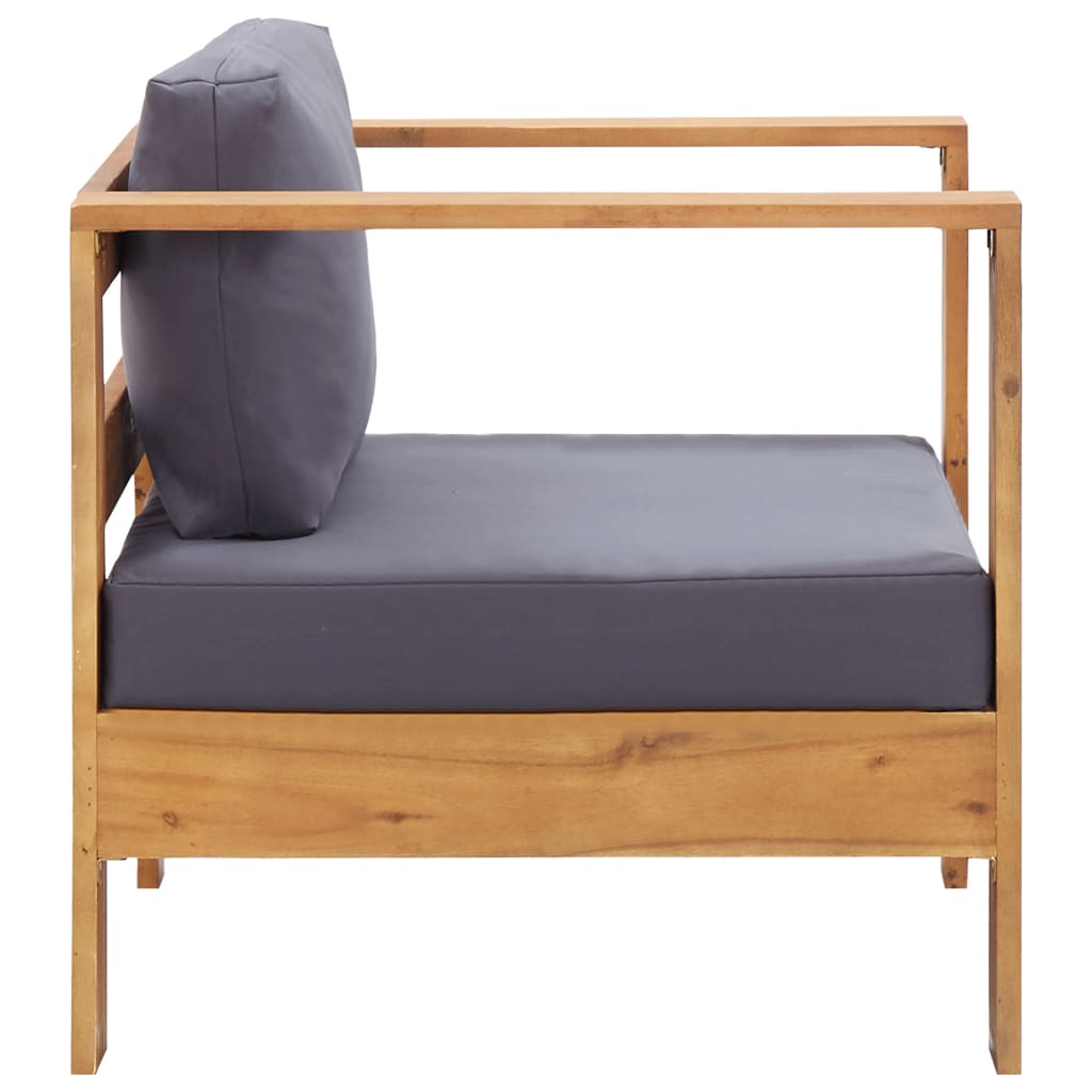 Garden armchair with cushion, dark grey, solid acacia wood