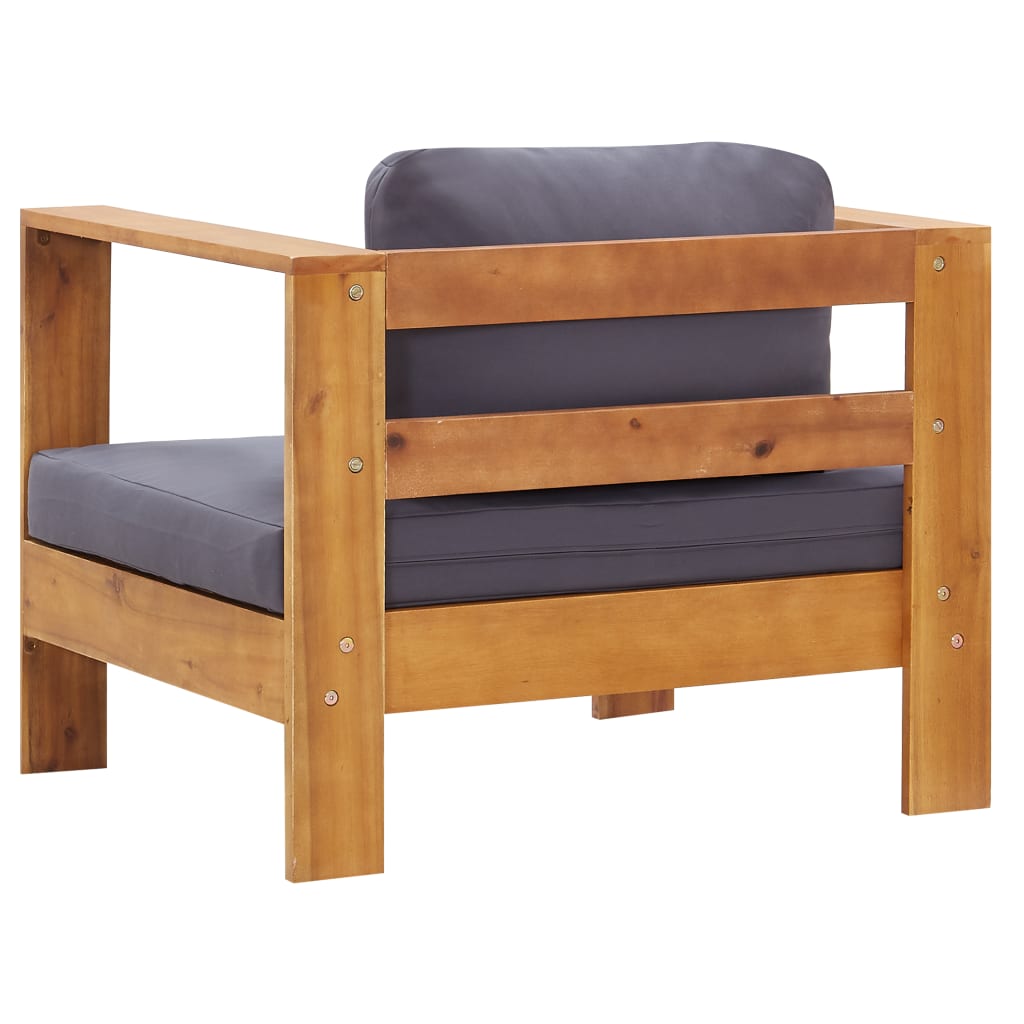 Garden armchair with cushion, dark grey, solid acacia wood