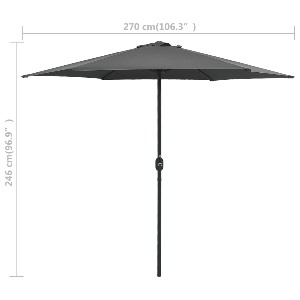 Umbrelă de soare cu stâlp din aluminiu, antracit, 270x246 cm