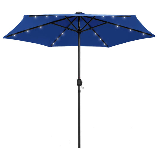 Umbrelă de soare cu LED-uri, stâlp din aluminiu, azuriu, 270 cm