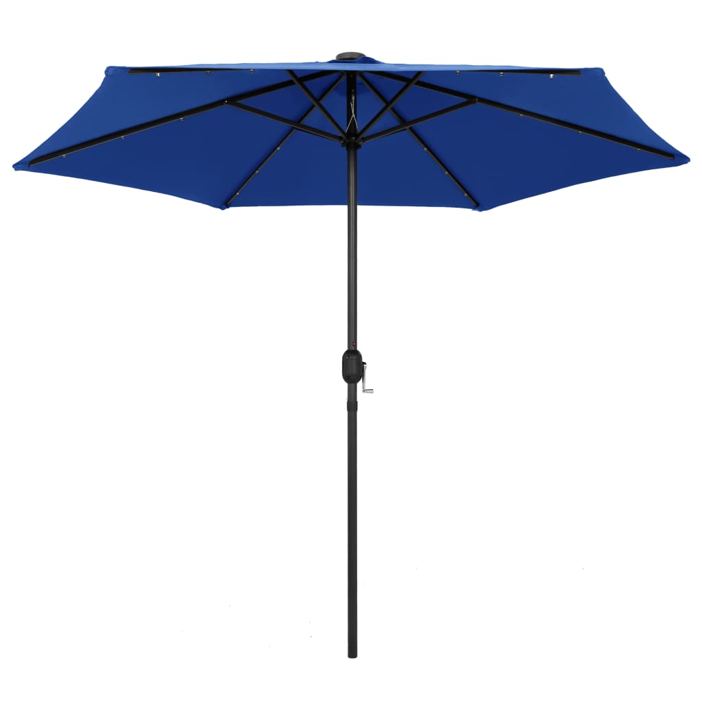 Umbrelă de soare cu LED-uri, stâlp din aluminiu, azuriu, 270 cm