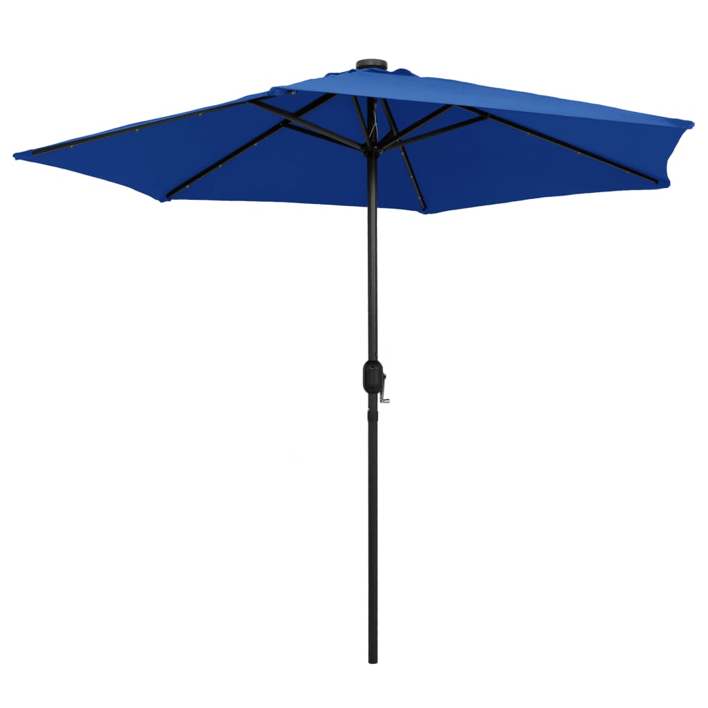 Umbrelă de soare cu LED-uri, stâlp din aluminiu, azuriu, 270 cm