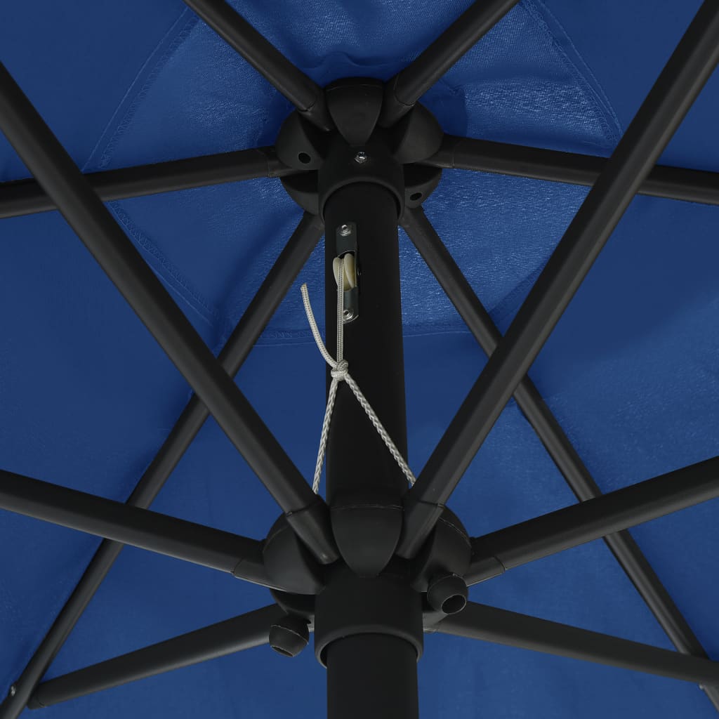 Umbrelă de soare cu LED-uri, stâlp din aluminiu, azuriu, 270 cm