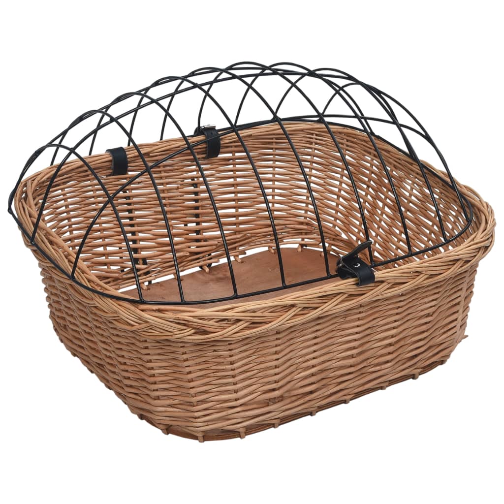 Front bicycle basket with lid, 50x45x35 cm, natural willow