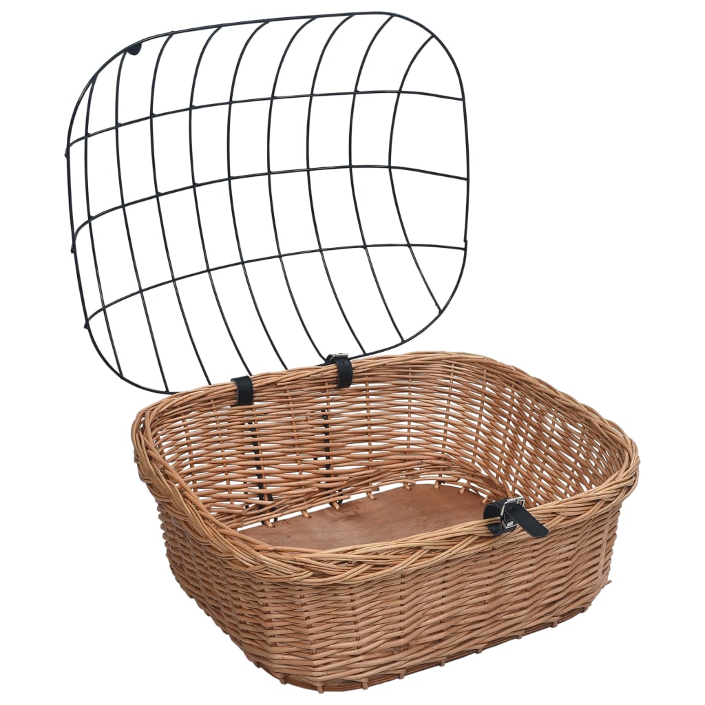 Front bicycle basket with lid, 50x45x35 cm, natural willow