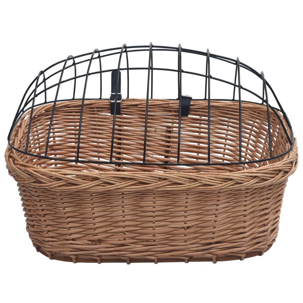 Front bicycle basket with lid, 50x45x35 cm, natural willow