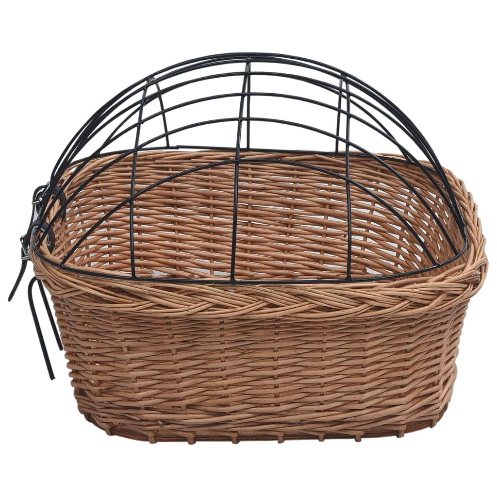 Front bicycle basket with lid, 50x45x35 cm, natural willow