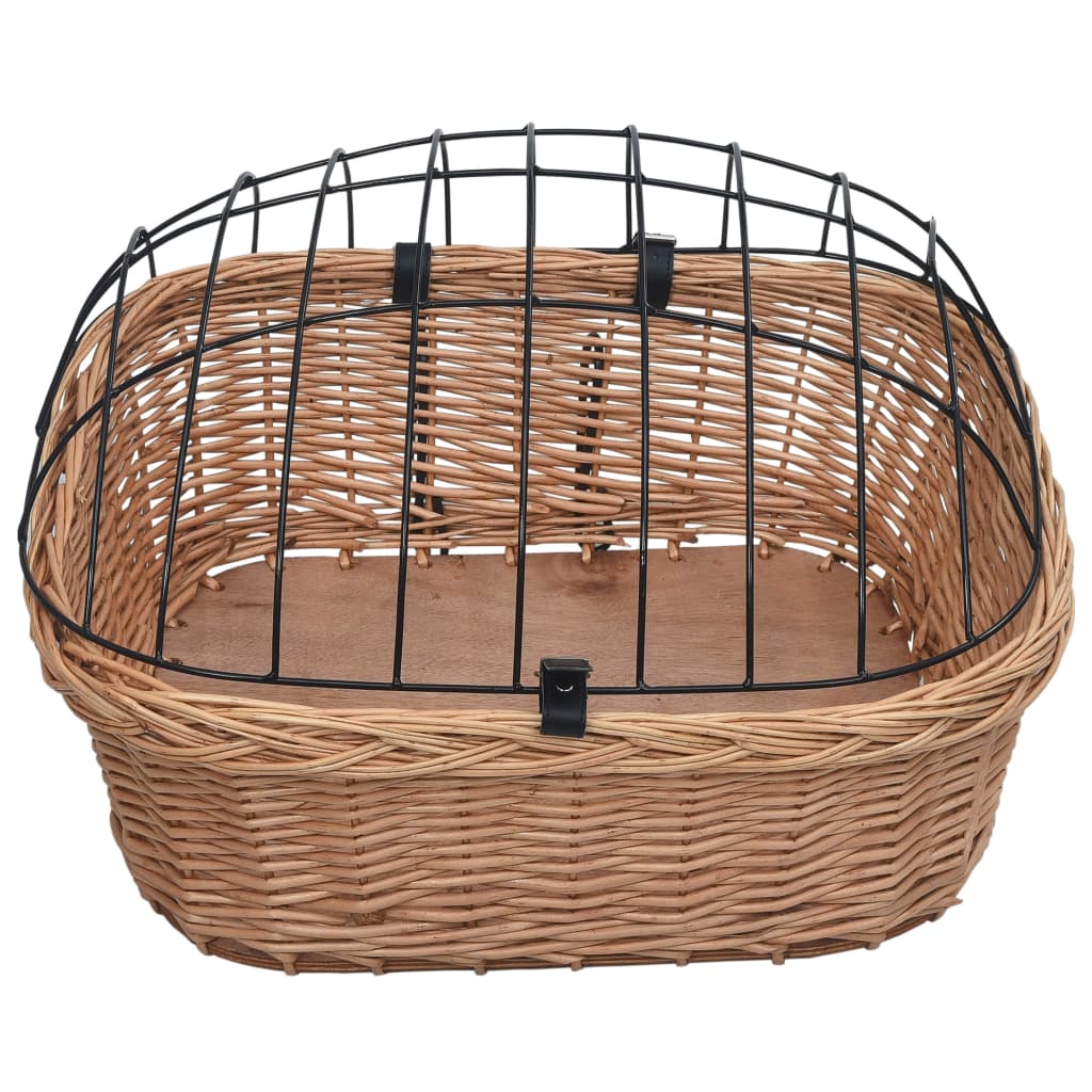Front bicycle basket with lid, 50x45x35 cm, natural willow