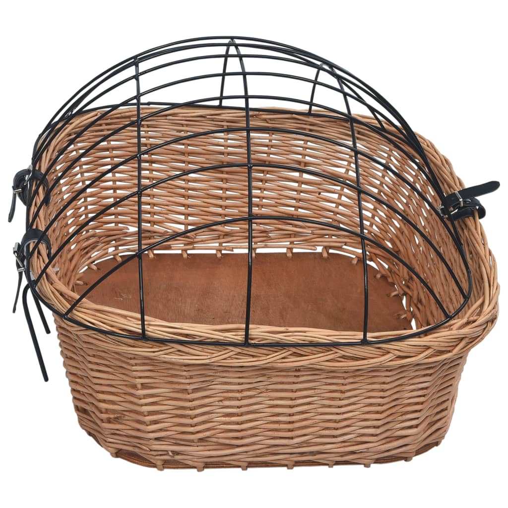 Front bicycle basket with lid, 50x45x35 cm, natural willow